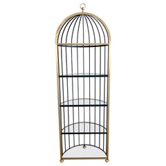 French Mod Sculptural 'Brid Cage' Motif Brass and Iron Étagère/ Shelf, Restored