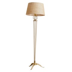 Lampadaire français "Model No 26" en laiton avec abat-jour en toile de jute par la Maison Arlus, 1955