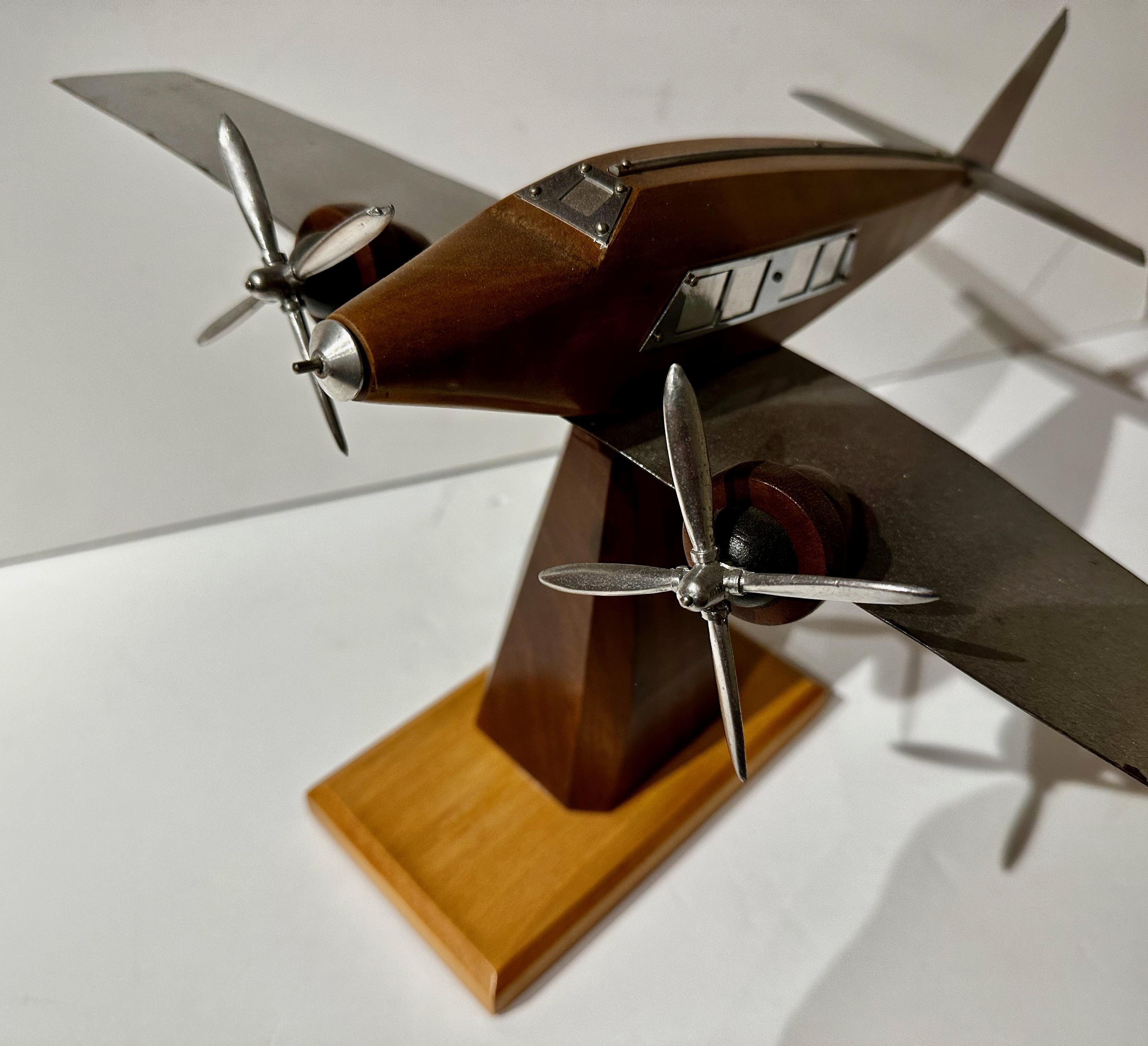 French Model Propeller Airplane Wood Metal Art Deco For Sale 1