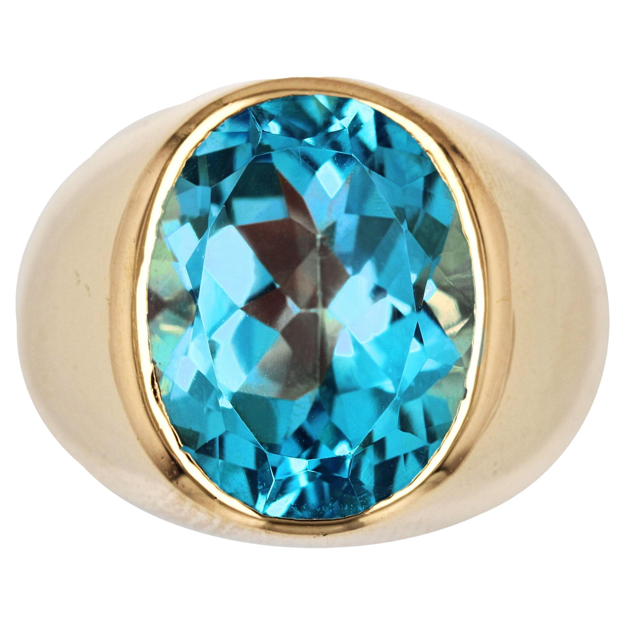 French Modern 10 Carat Topaz 18 Karat Yellow Gold Bangle Ring