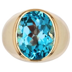 French Modern 10 Carat Topaz 18 Karat Yellow Gold Bangle Ring