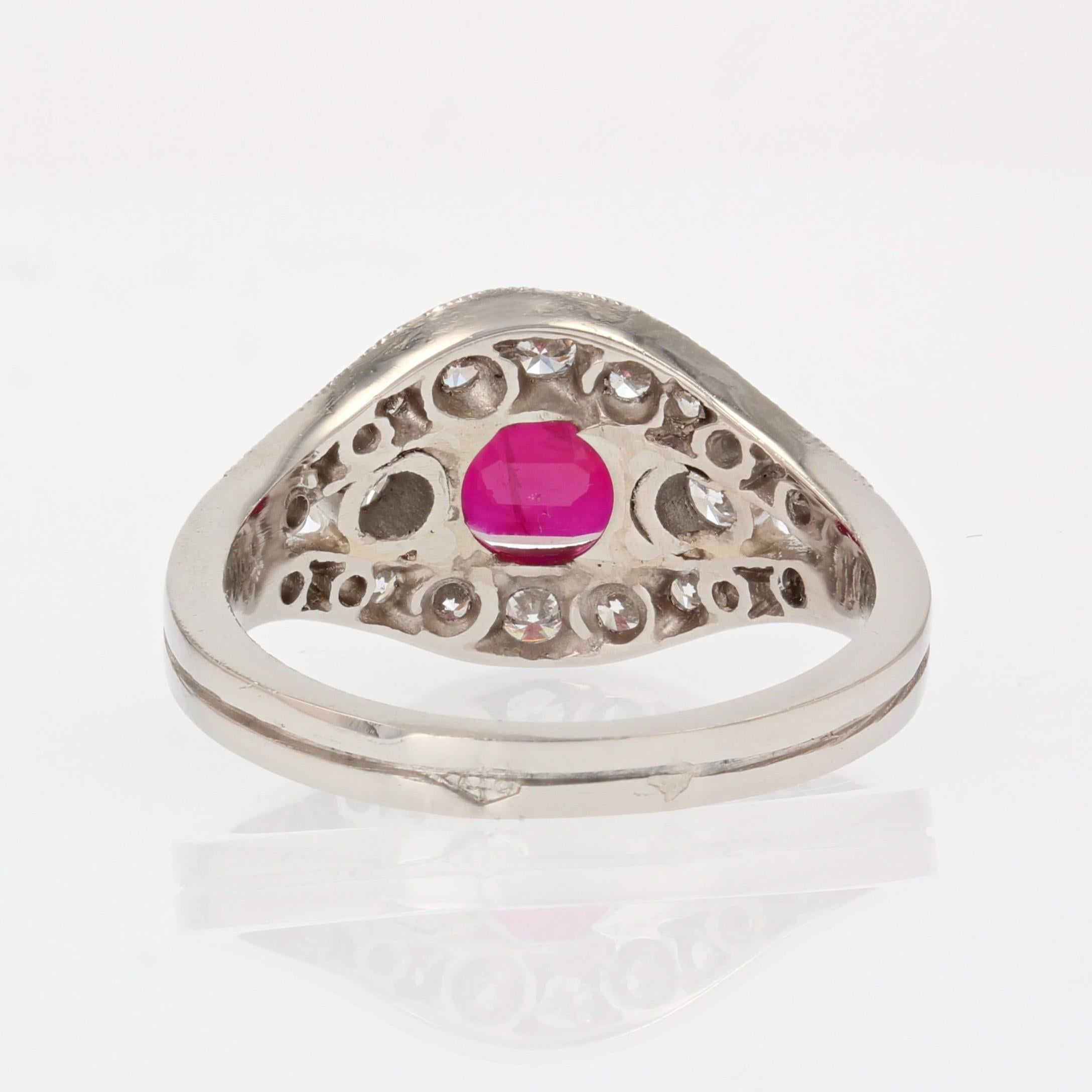 French Modern 1, 22 Carat Ruby Diamonds Platinum Ring For Sale 7