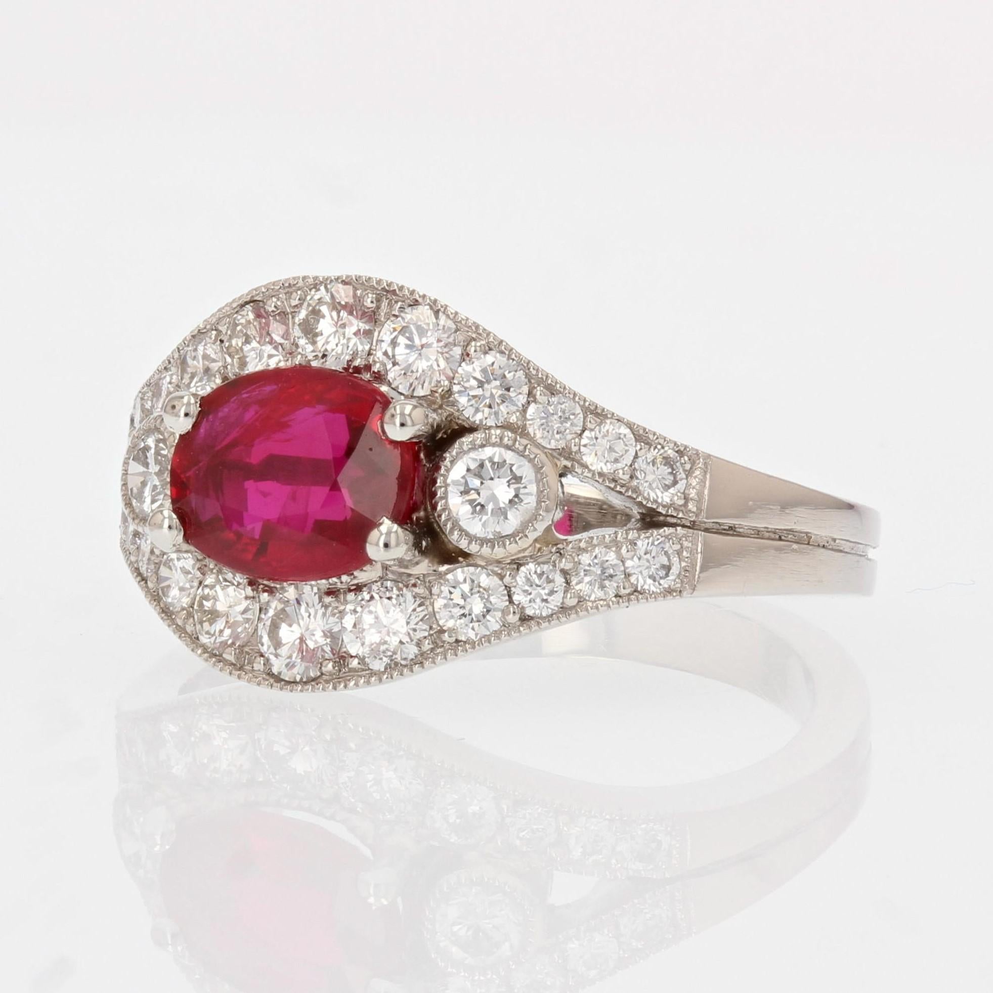 French Modern 1, 22 Carat Ruby Diamonds Platinum Ring For Sale 2