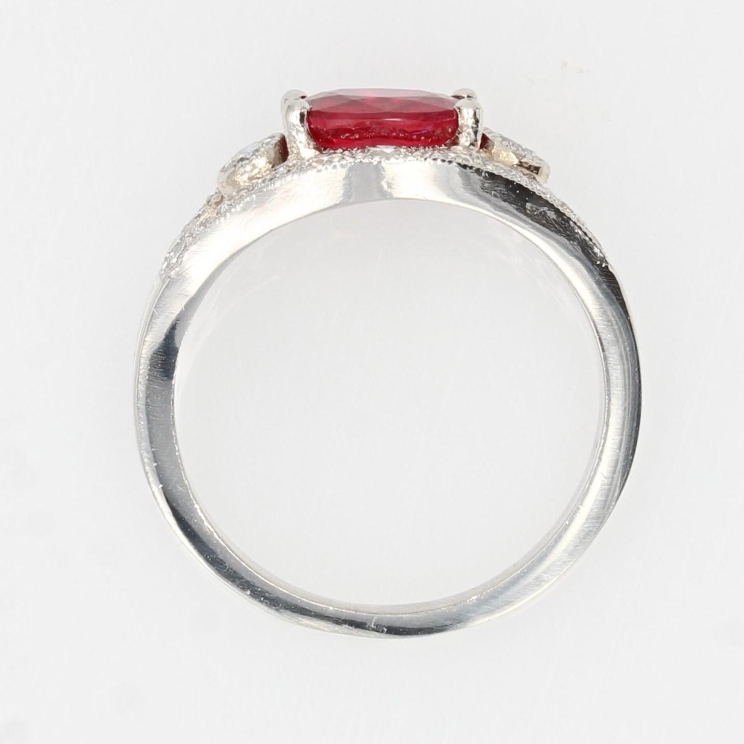French Modern 1, 22 Carat Ruby Diamonds Platinum Ring For Sale 4