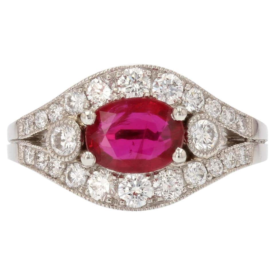 French Modern 1, 22 Carat Ruby Diamonds Platinum Ring For Sale at 1stDibs
