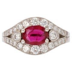 French Modern 1, 22 Carat Ruby Diamonds Platinum Ring