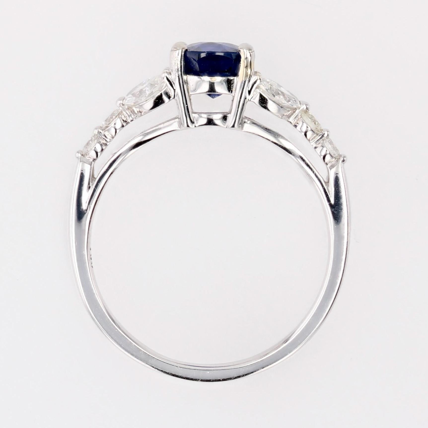 French Modern 1.51 Carat Royal Blue Sapphire Diamonds 18 Karat White Gold Ring For Sale 13