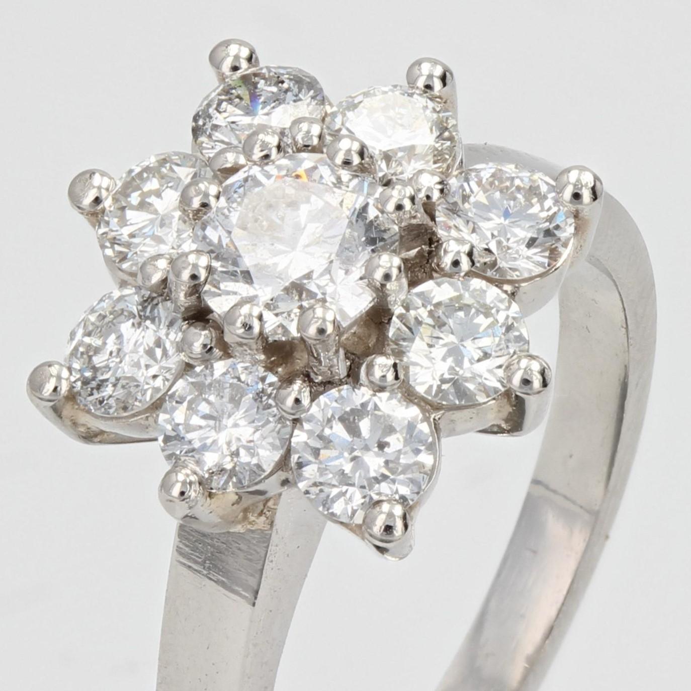 French Modern 1.67 Carats Diamonds Platinum Square Daisy Cluster Ring For Sale 3