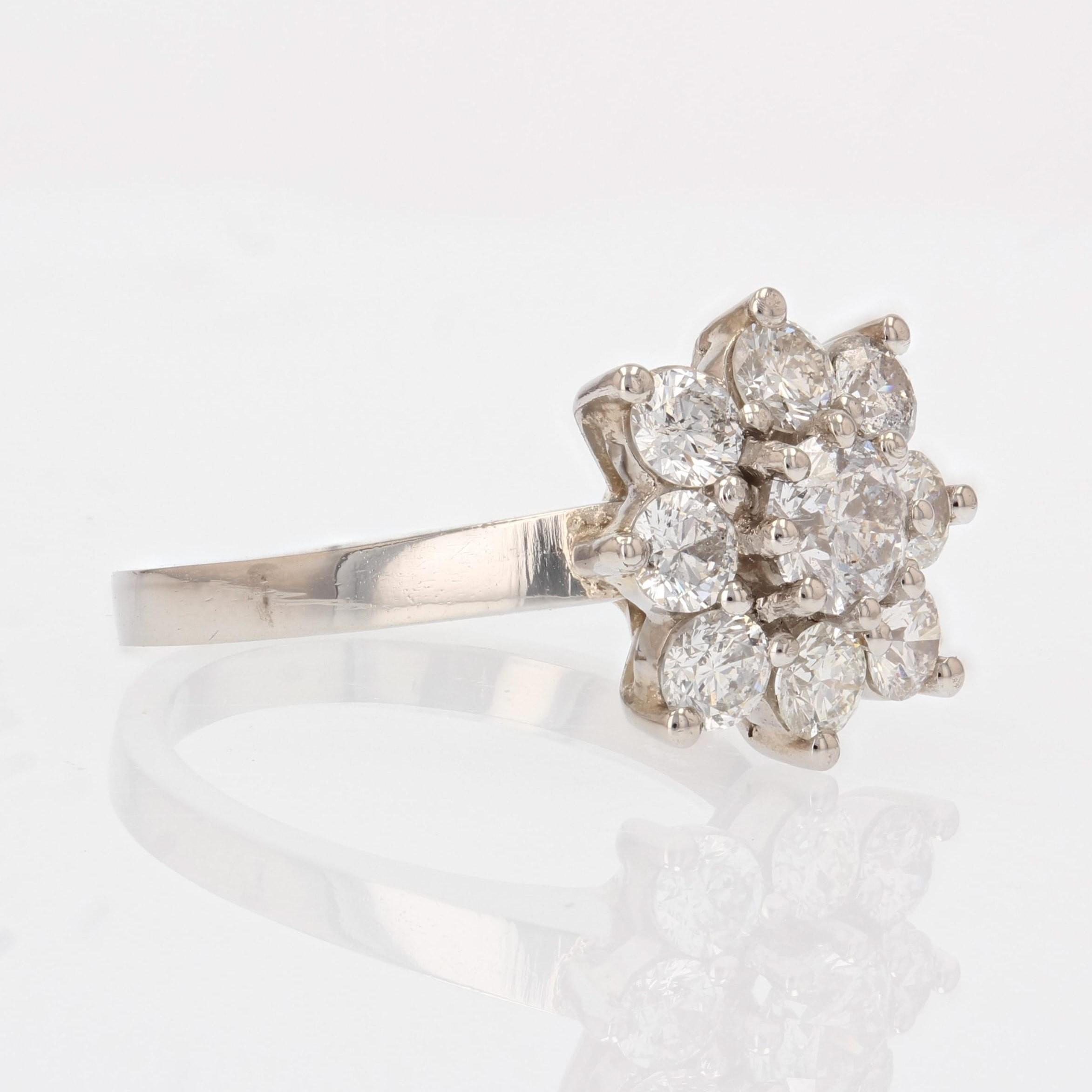 French Modern 1.67 Carats Diamonds Platinum Square Daisy Cluster Ring For Sale 4