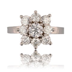 French Modern 1.67 Carats Diamonds Platinum Square Daisy Cluster Ring