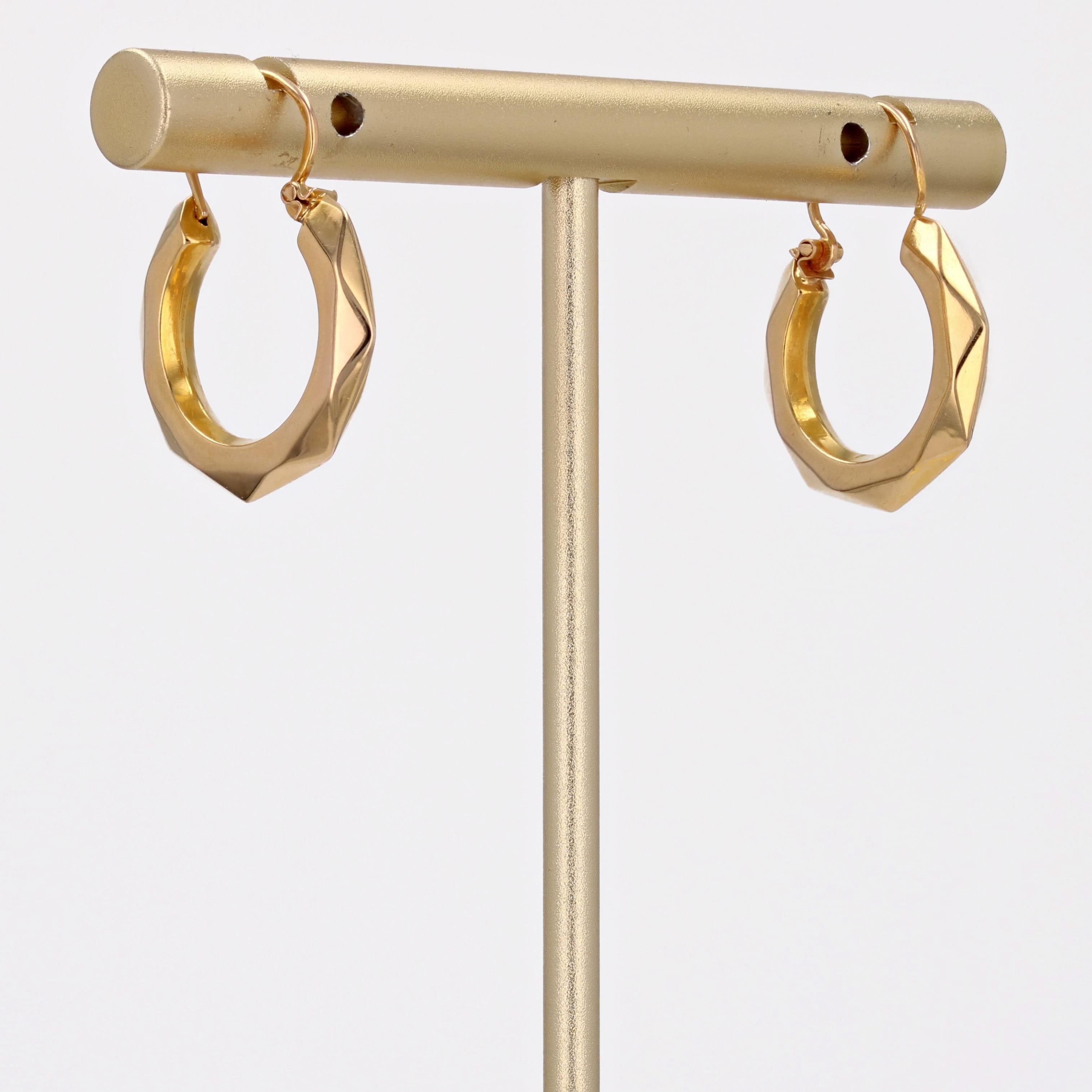 Women's French Modern 18 Karat Yellow Gold Faceted Hoop Earrings