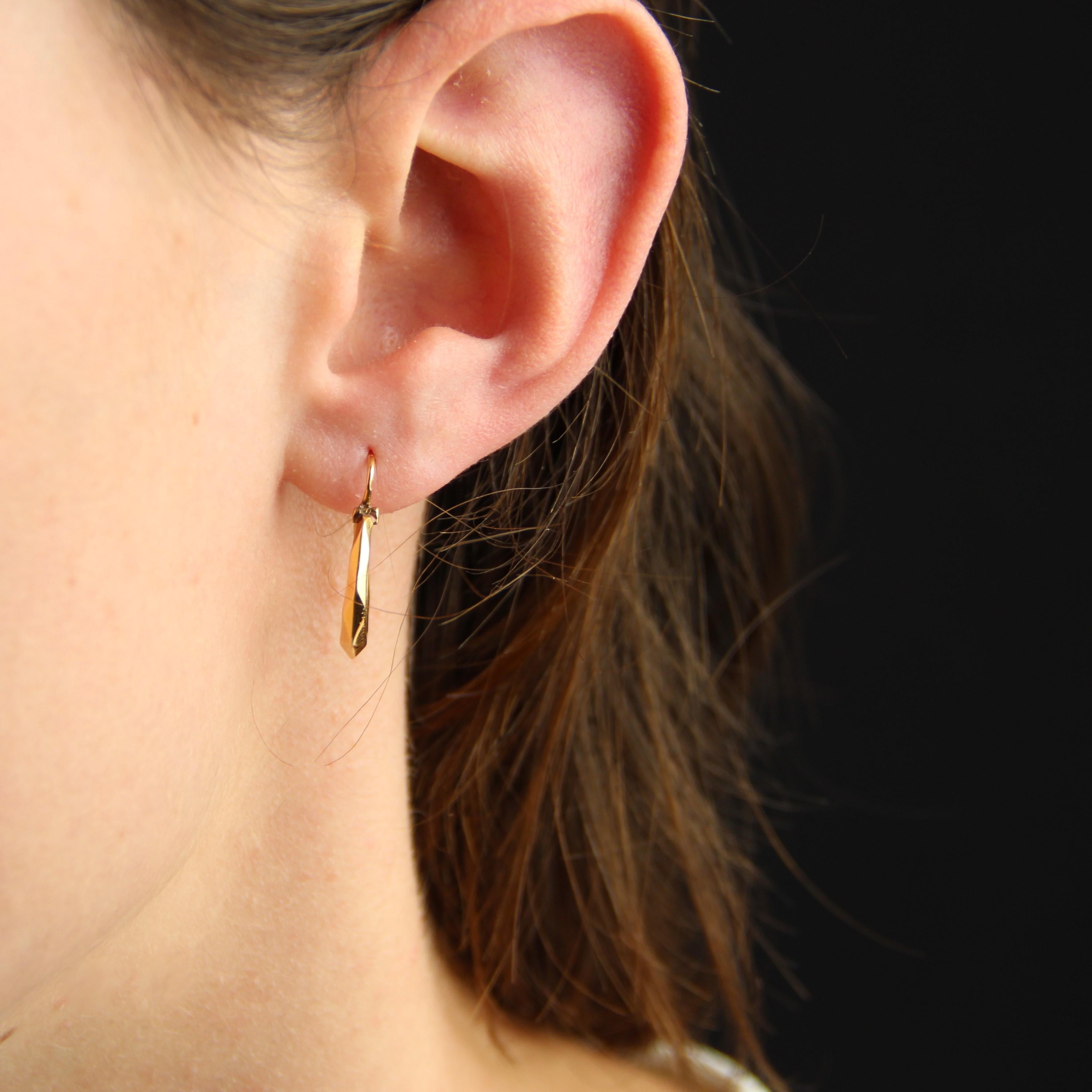 French Modern 18 Karat Yellow Gold Faceted Hoop Earrings 1