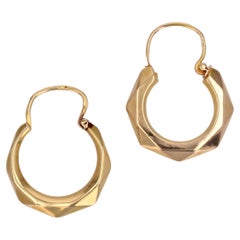 French Modern 18 Karat Yellow Gold Faceted Hoop Earrings
