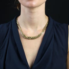 French Modern 18 Karat Yellow Gold Interlaced Flat Mesh Necklace