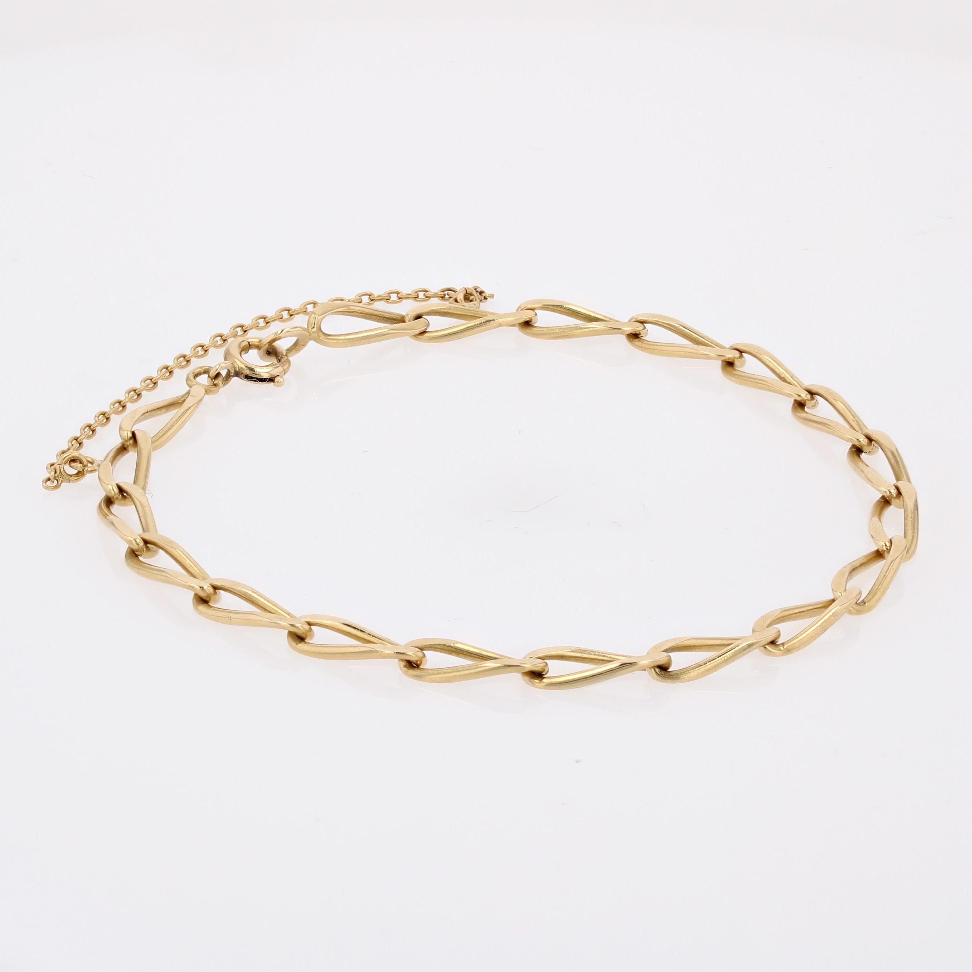 French, Modern 18 Karat Yellow Gold Rectangular Links Curb Bracelet In Good Condition For Sale In Poitiers, FR