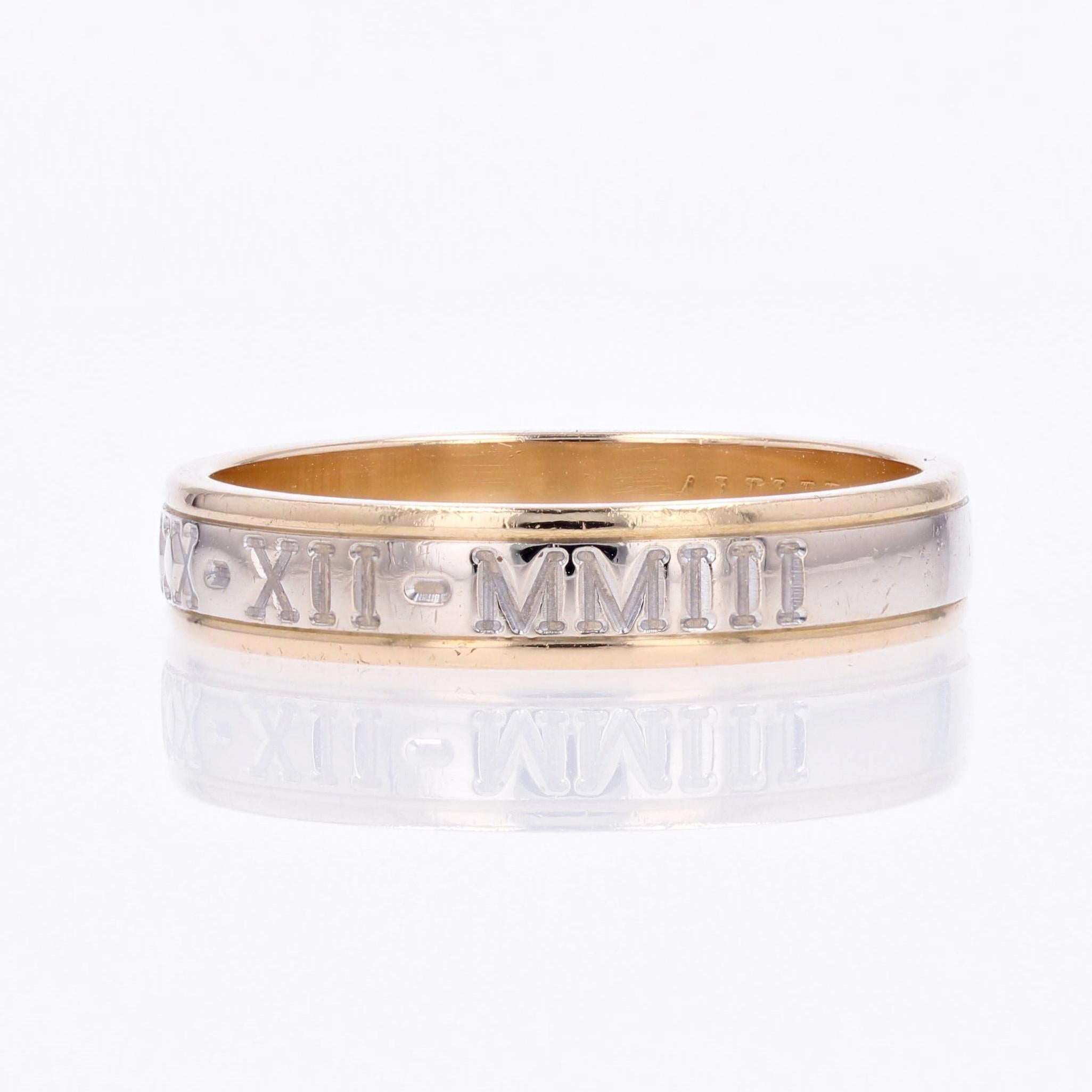 Anello moderno francese in oro giallo bianco 18 carati con incisione per uomo In condizioni ottime in vendita a Poitiers, FR