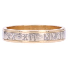 French Modern 18 Karat Yellow White Gold Engraved Man Ring