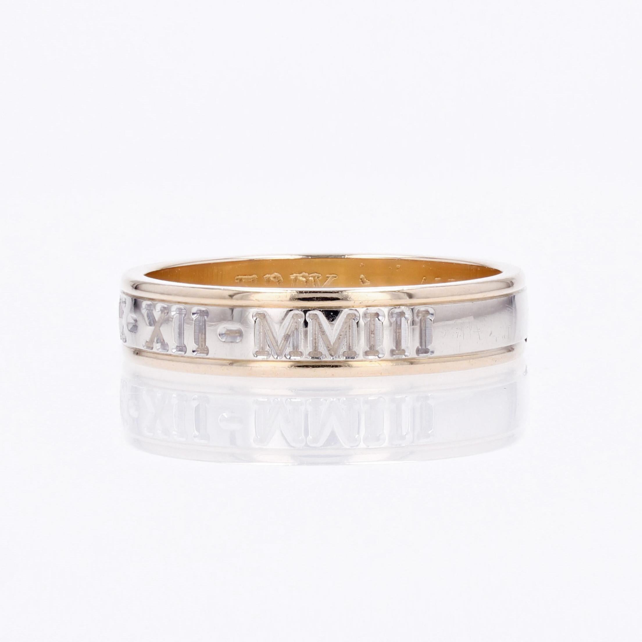 Bague femme moderne française gravée en or jaune et blanc 18 carats Excellent état - En vente à Poitiers, FR