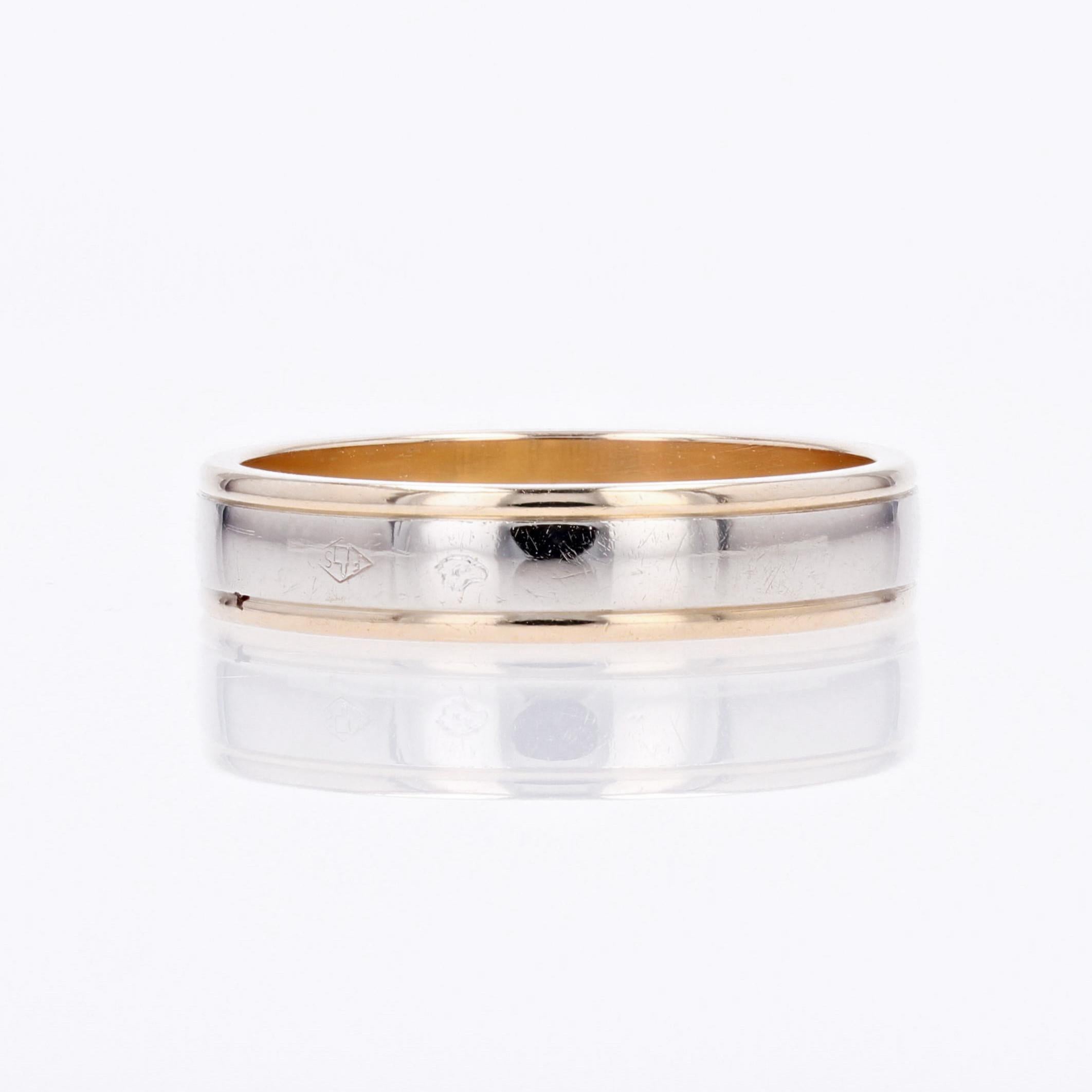 Bague femme moderne française gravée en or jaune et blanc 18 carats en vente 1