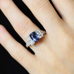 French Modern 2, 03 Carat Sapphire Diamonds Art Deco Style Ring