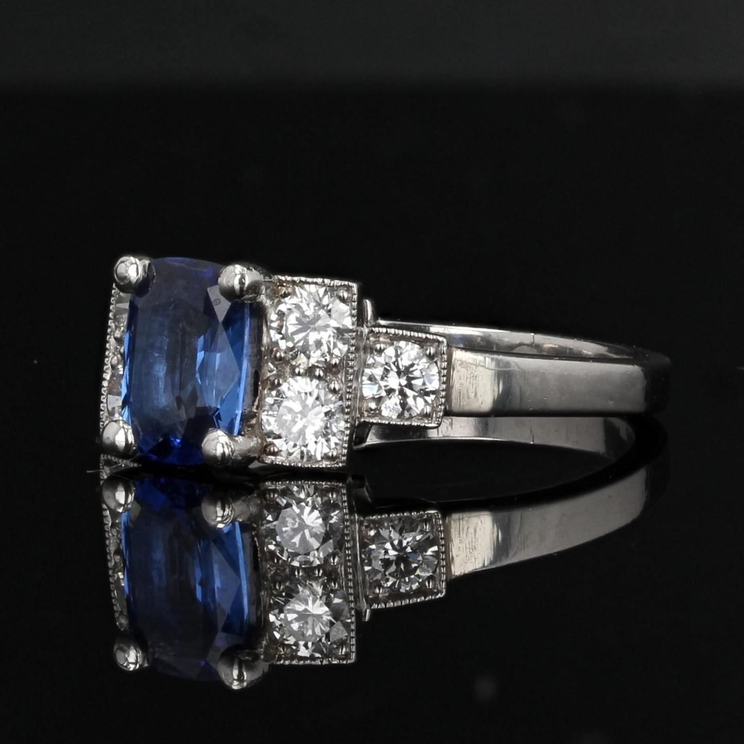 French Modern 2, 03 Carat Sapphire Diamonds Art Deco Style Ring In New Condition For Sale In Poitiers, FR