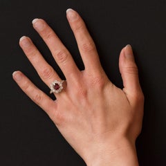 French Modern 2, 04 Carat Ruby Diamonds 18 Karat Yellow Gold Daisy Cluster Ring