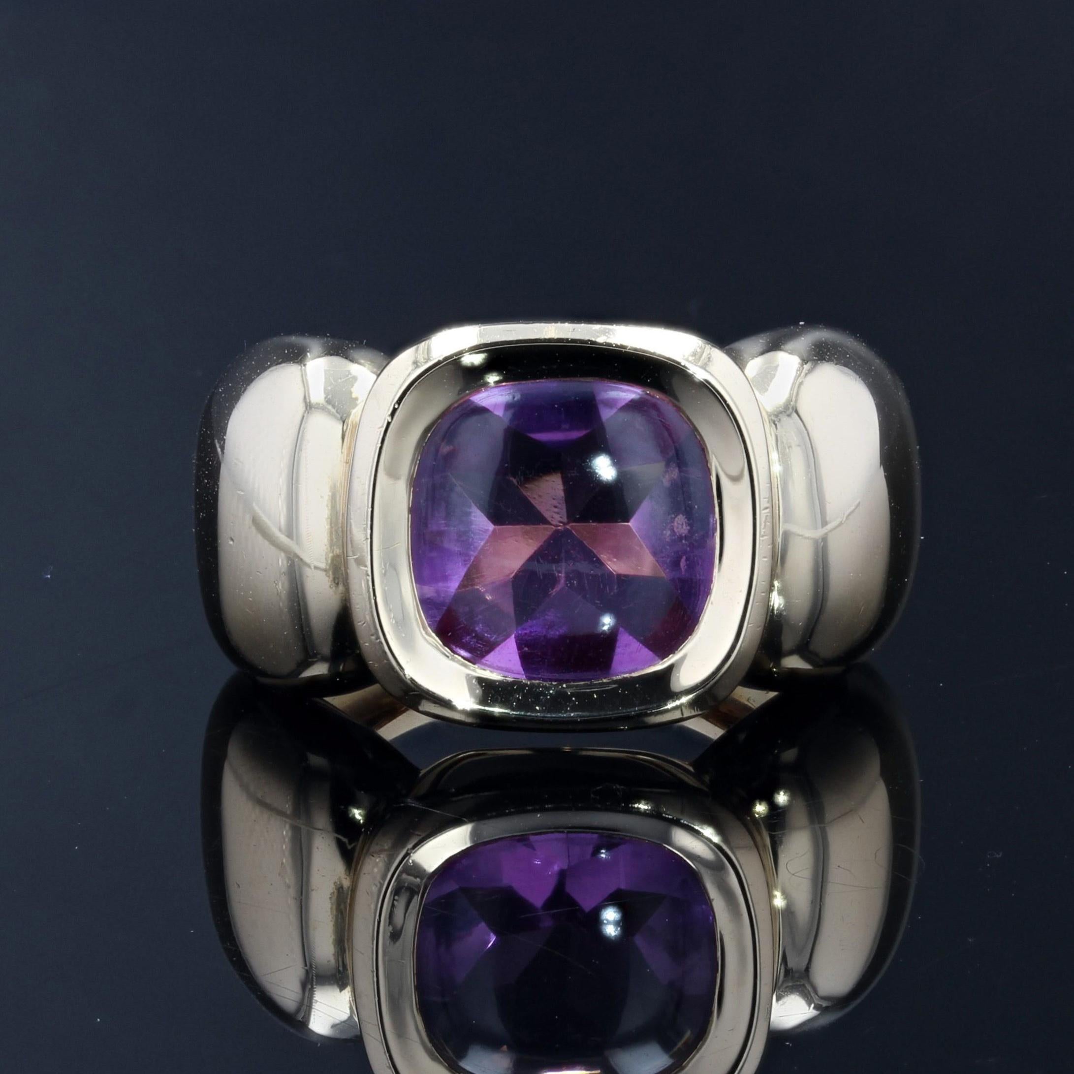 Cabochon French Modern 3.60 Cartas Amethyst 18 Karat Yellow Gold Bangle Ring For Sale