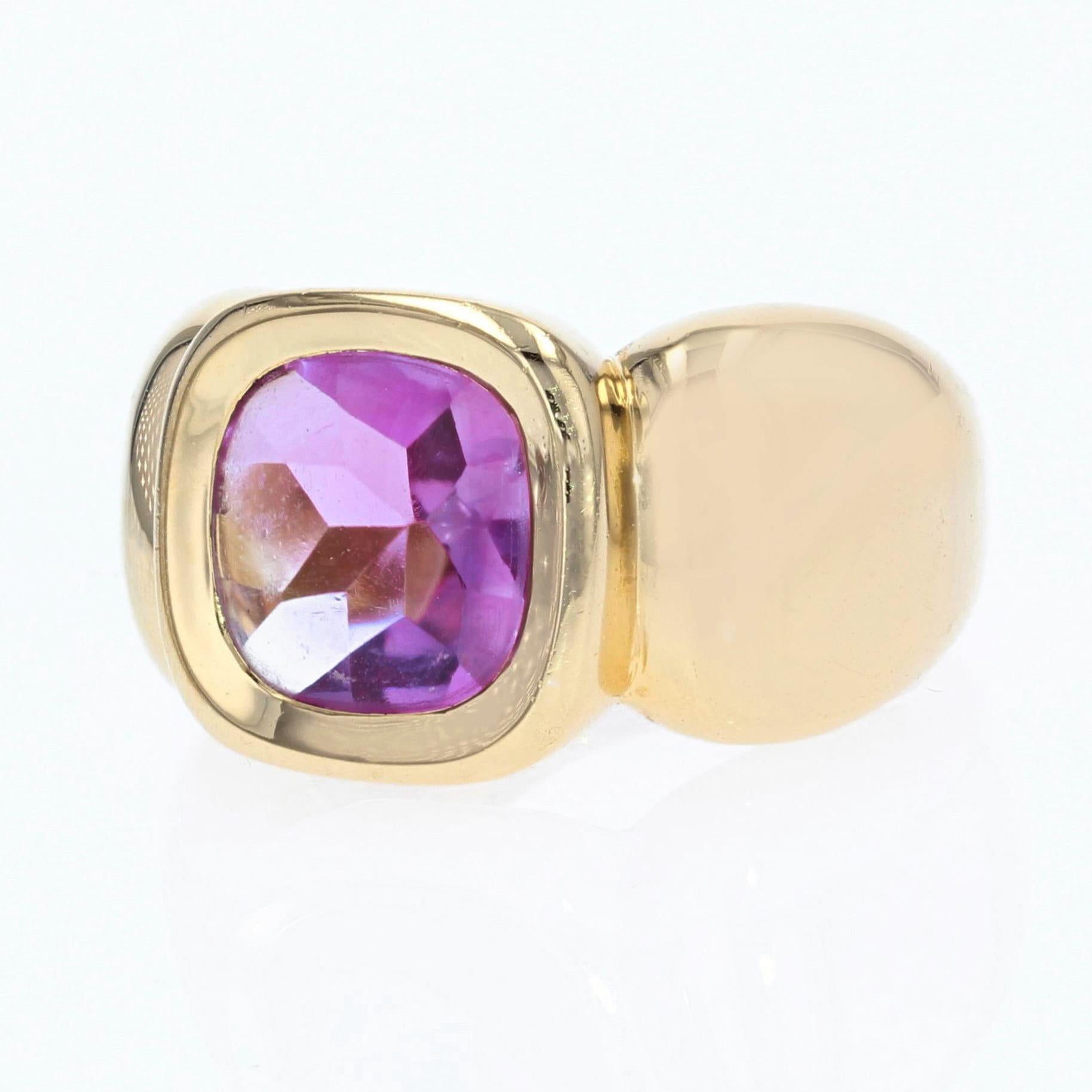 Women's French Modern 3.60 Cartas Amethyst 18 Karat Yellow Gold Bangle Ring For Sale