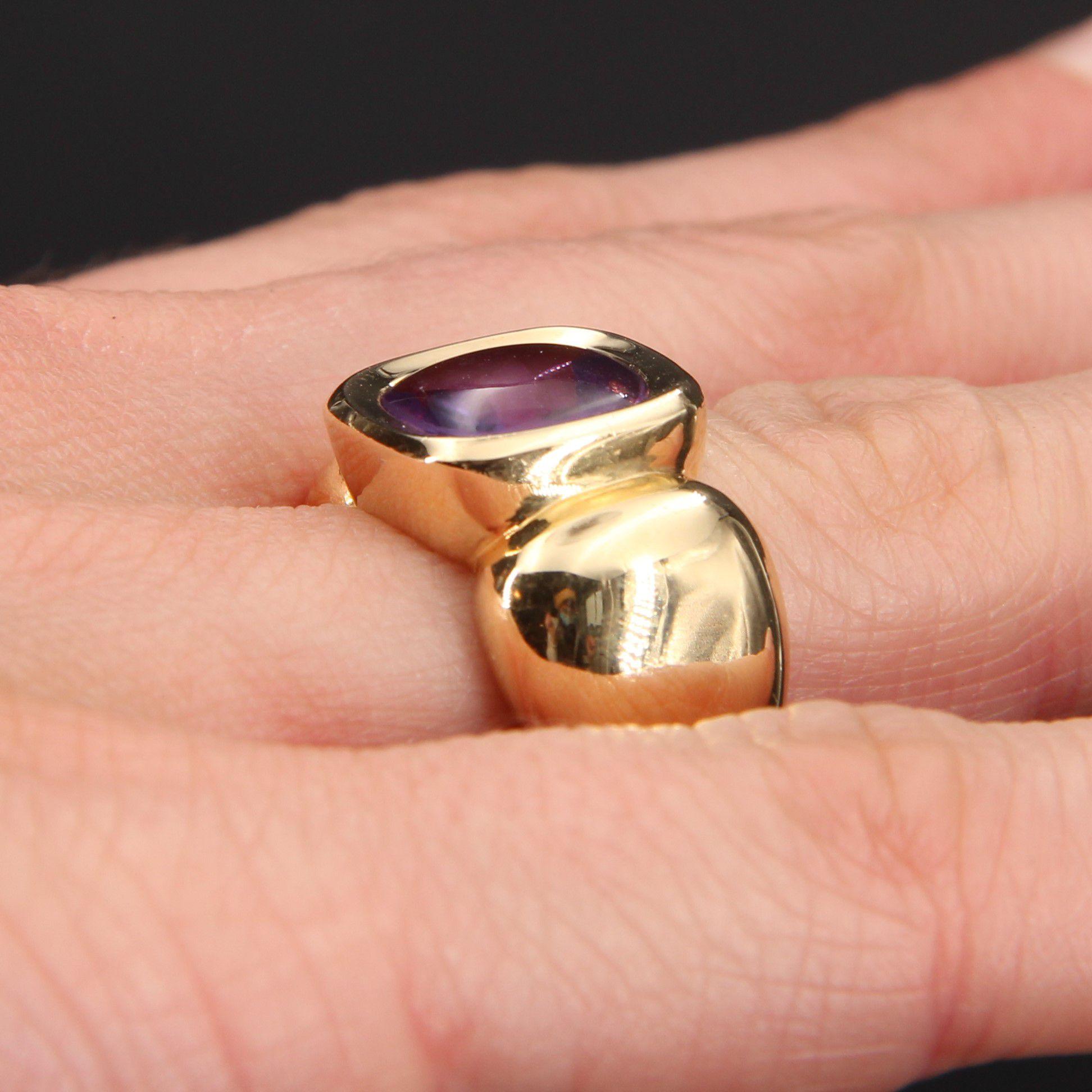 French Modern 3.60 Cartas Amethyst 18 Karat Yellow Gold Bangle Ring In Good Condition For Sale In Poitiers, FR