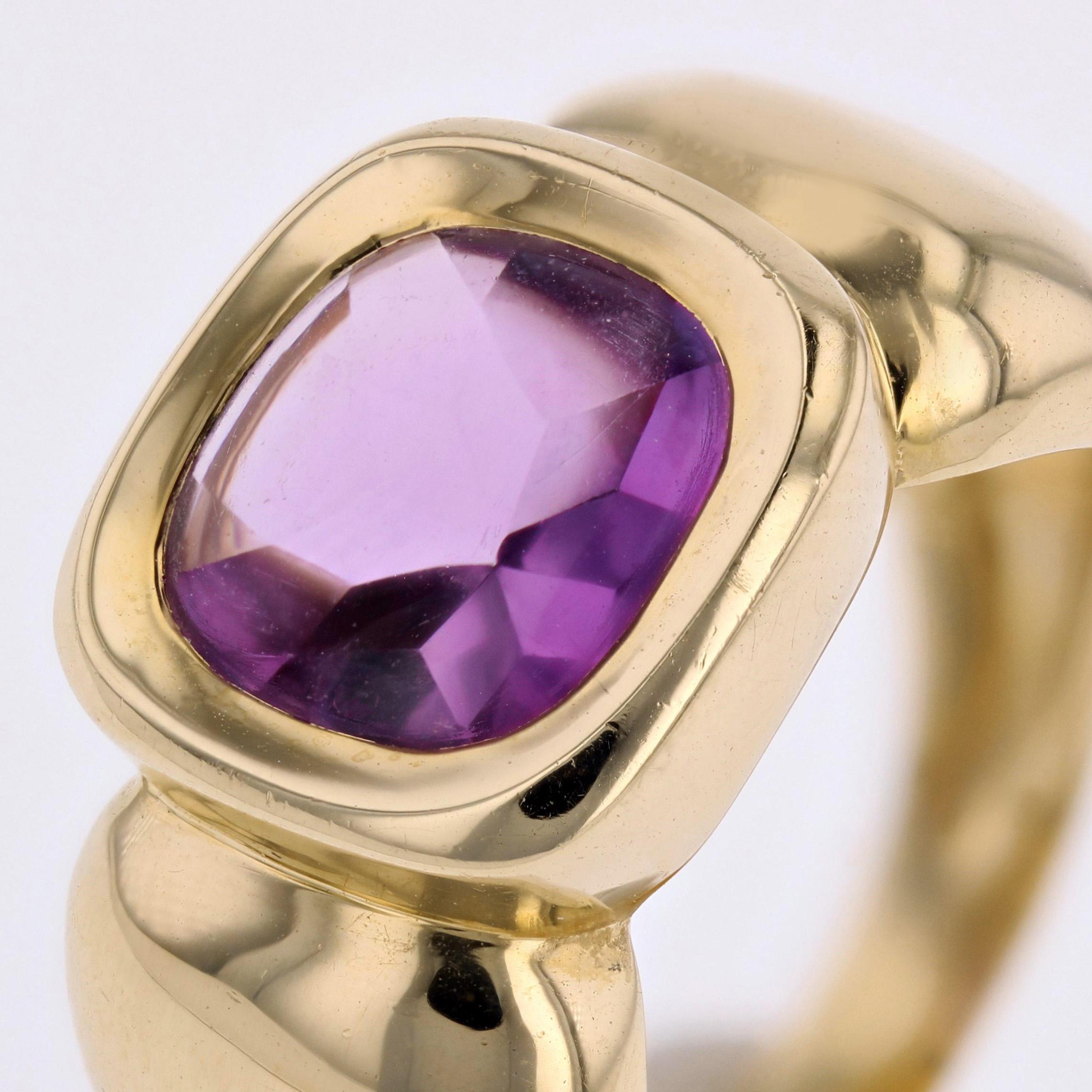 French Modern 3.60 Cartas Amethyst 18 Karat Yellow Gold Bangle Ring For Sale 2