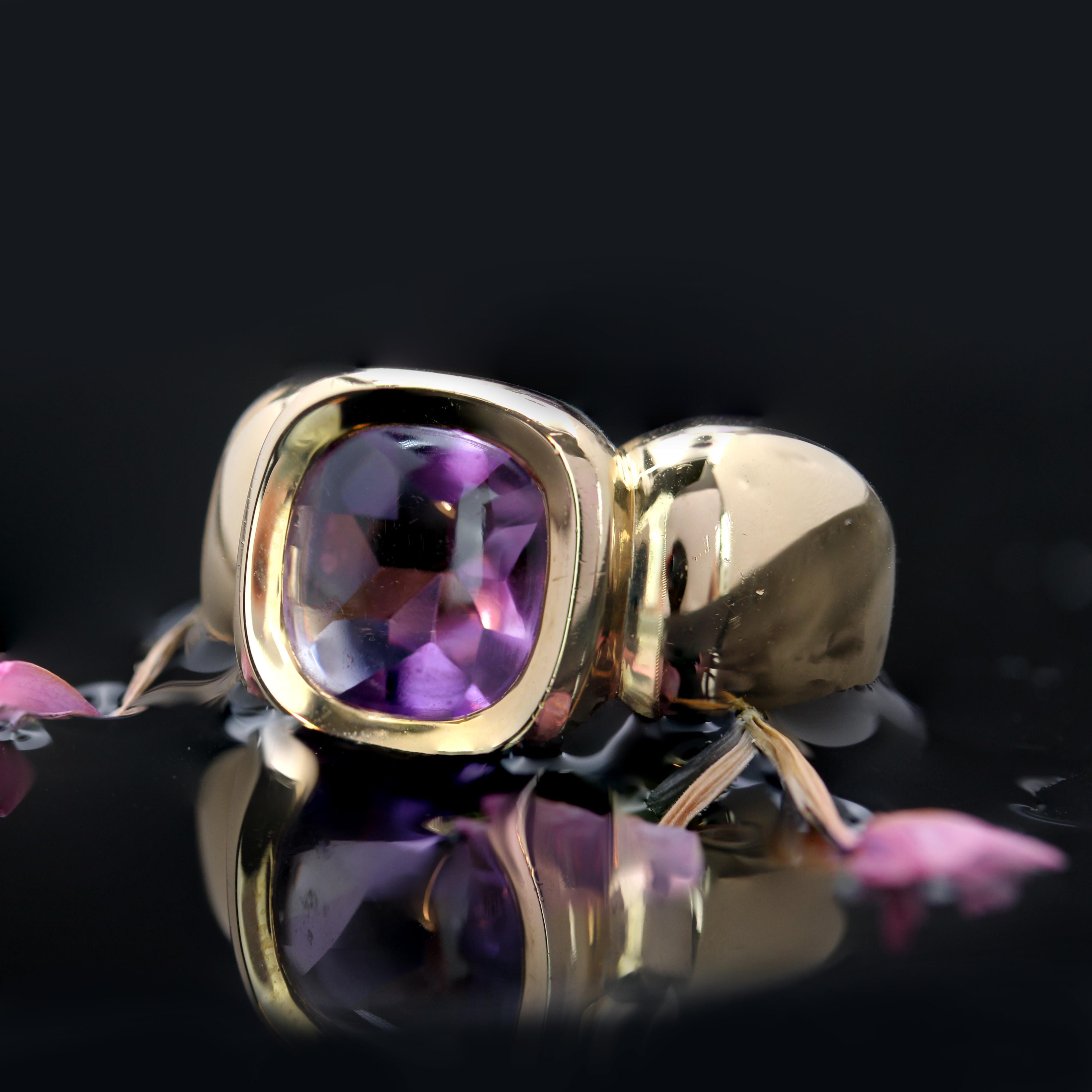 French Modern 3.60 Cartas Amethyst 18 Karat Yellow Gold Bangle Ring For Sale 5