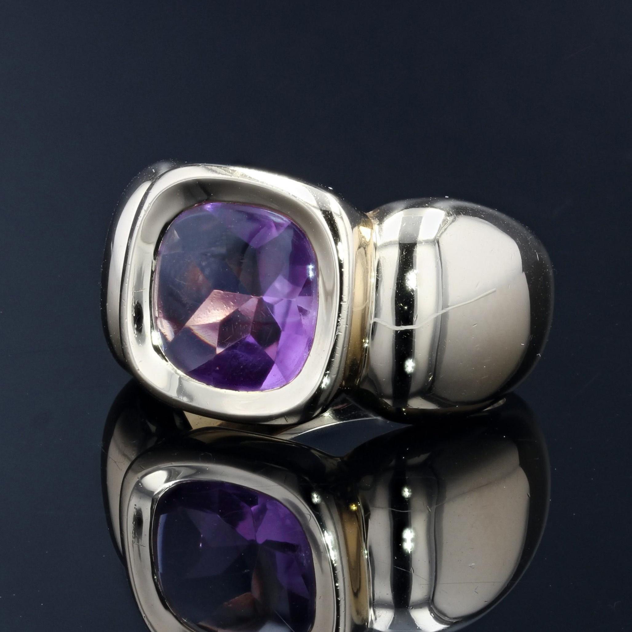 French Modern 3.60 Cartas Amethyst 18 Karat Yellow Gold Bangle Ring For Sale 6