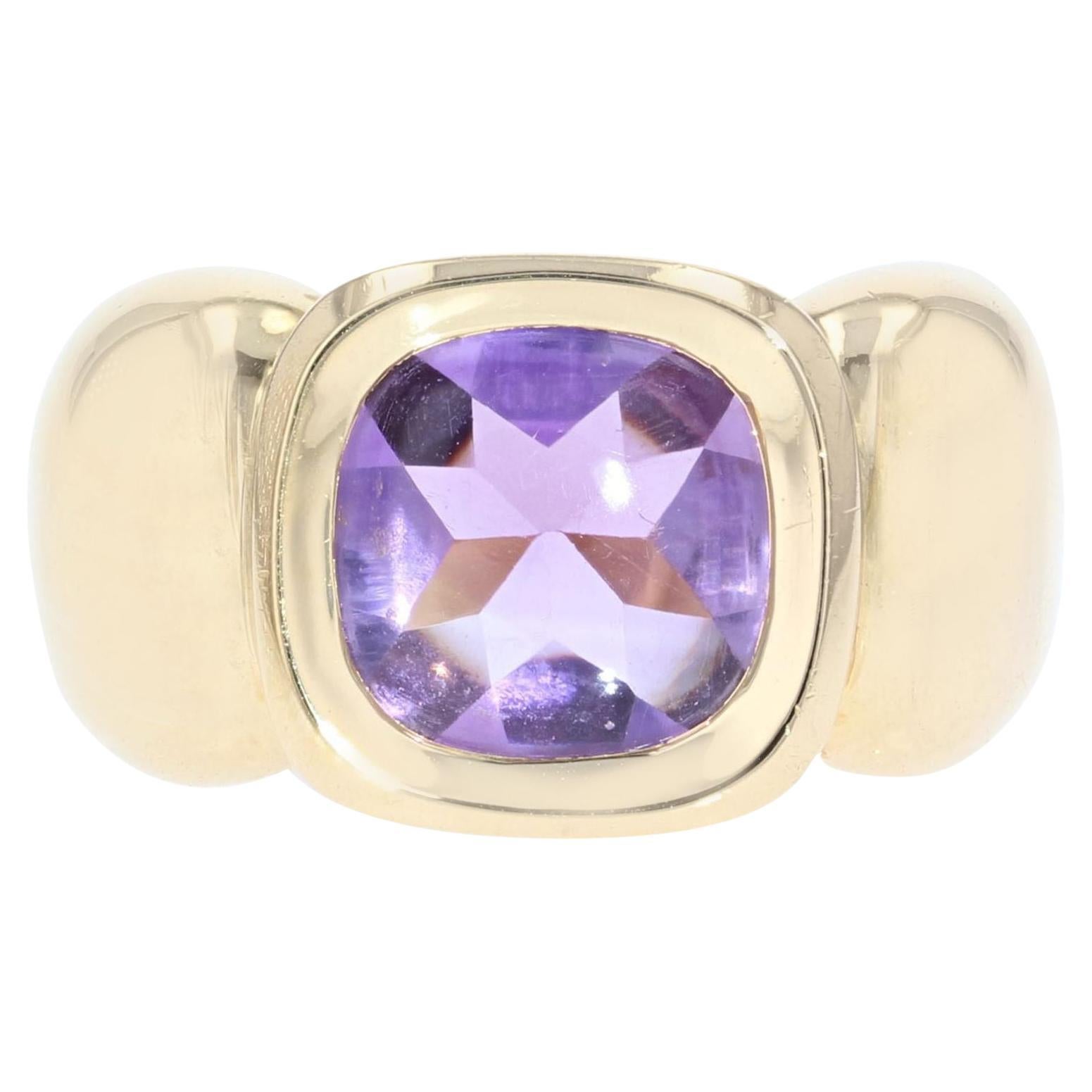 French Modern 3.60 Cartas Amethyst 18 Karat Yellow Gold Bangle Ring