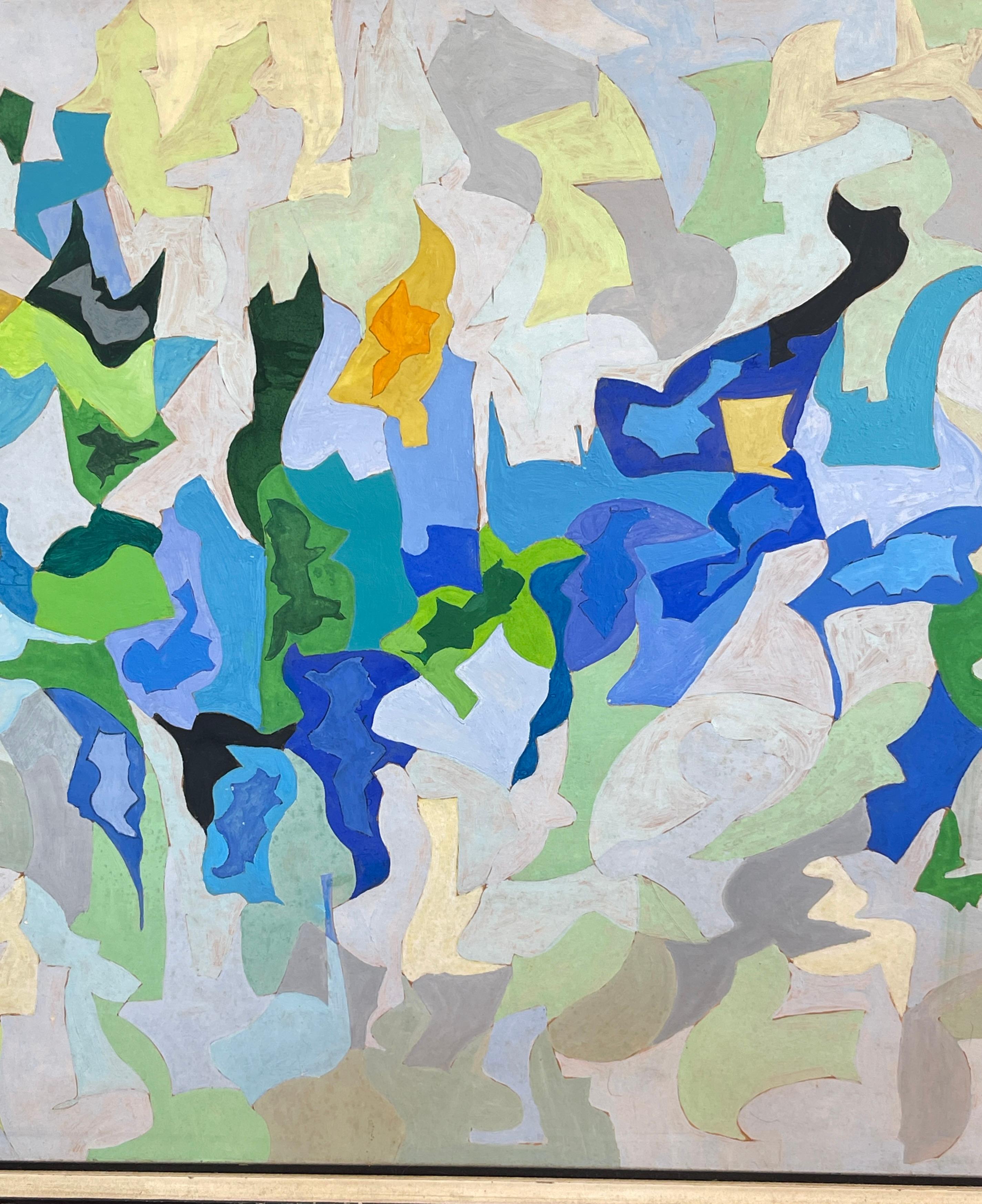 Pintura al gouache abstracta moderna francesa firmada Roland Bierge Moderno de mediados de siglo en venta