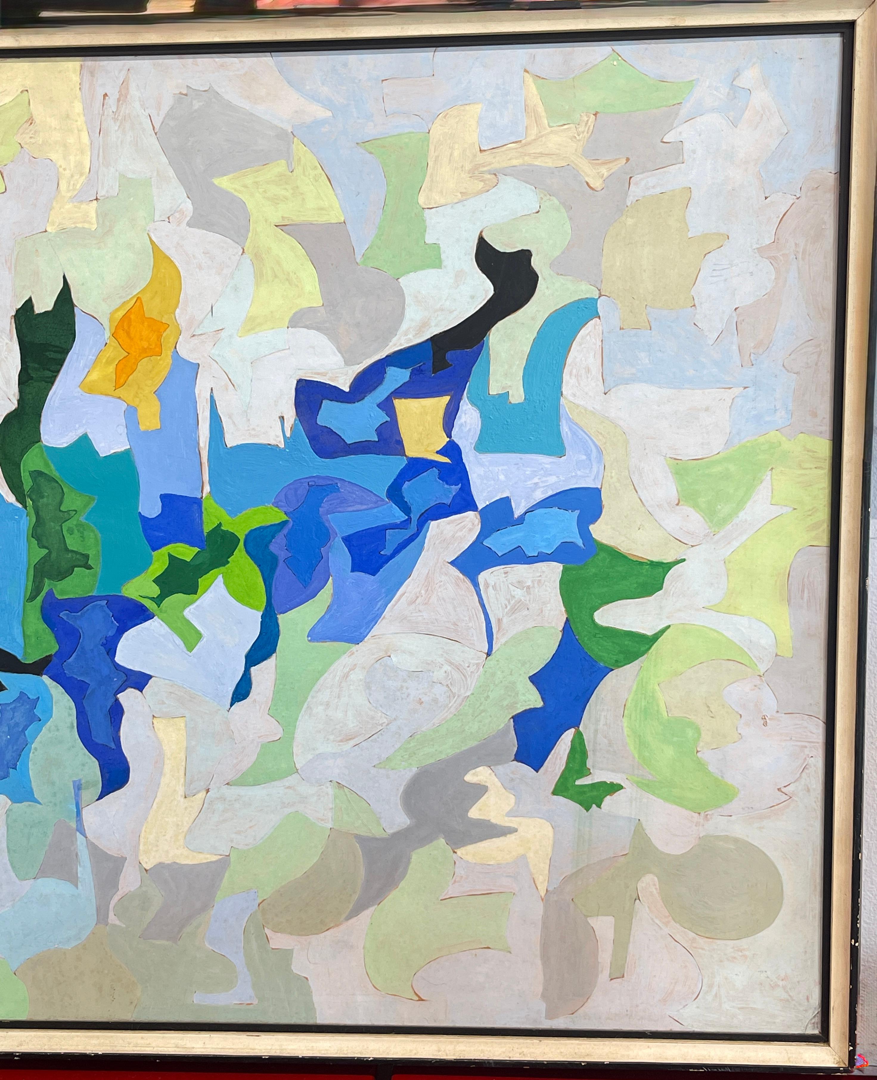 Pintura al gouache abstracta moderna francesa firmada Roland Bierge Francés en venta