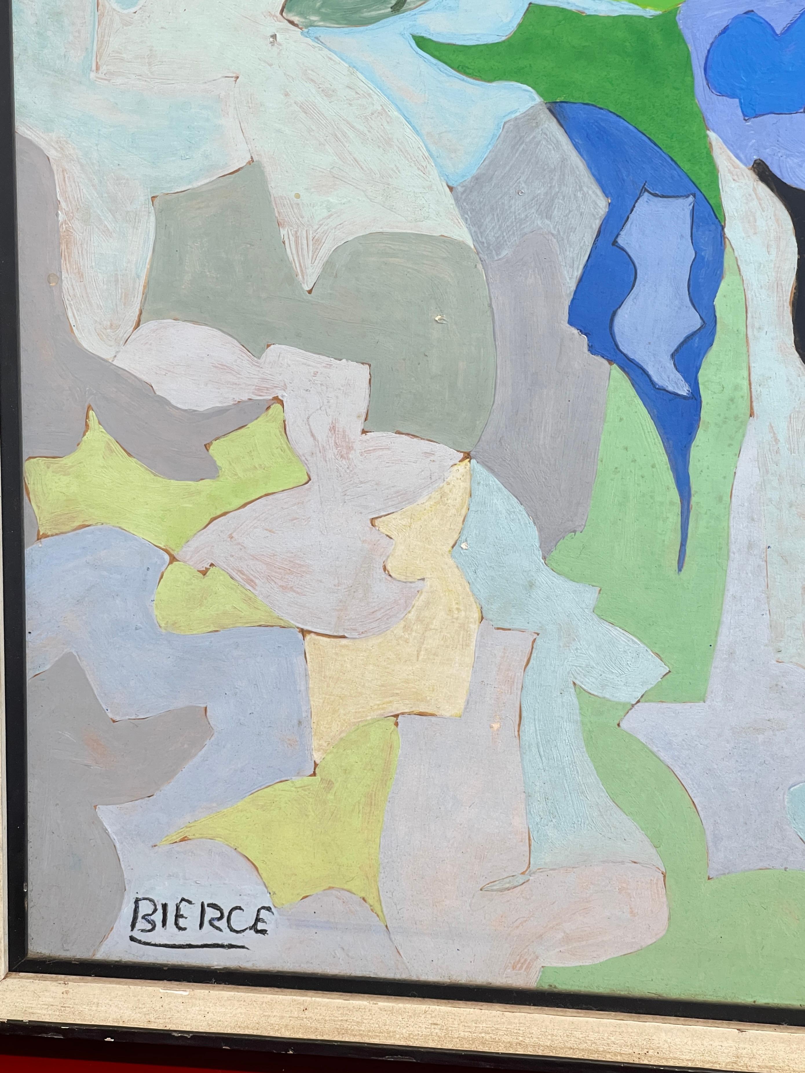 Pintura al gouache abstracta moderna francesa firmada Roland Bierge Pintado a mano en venta