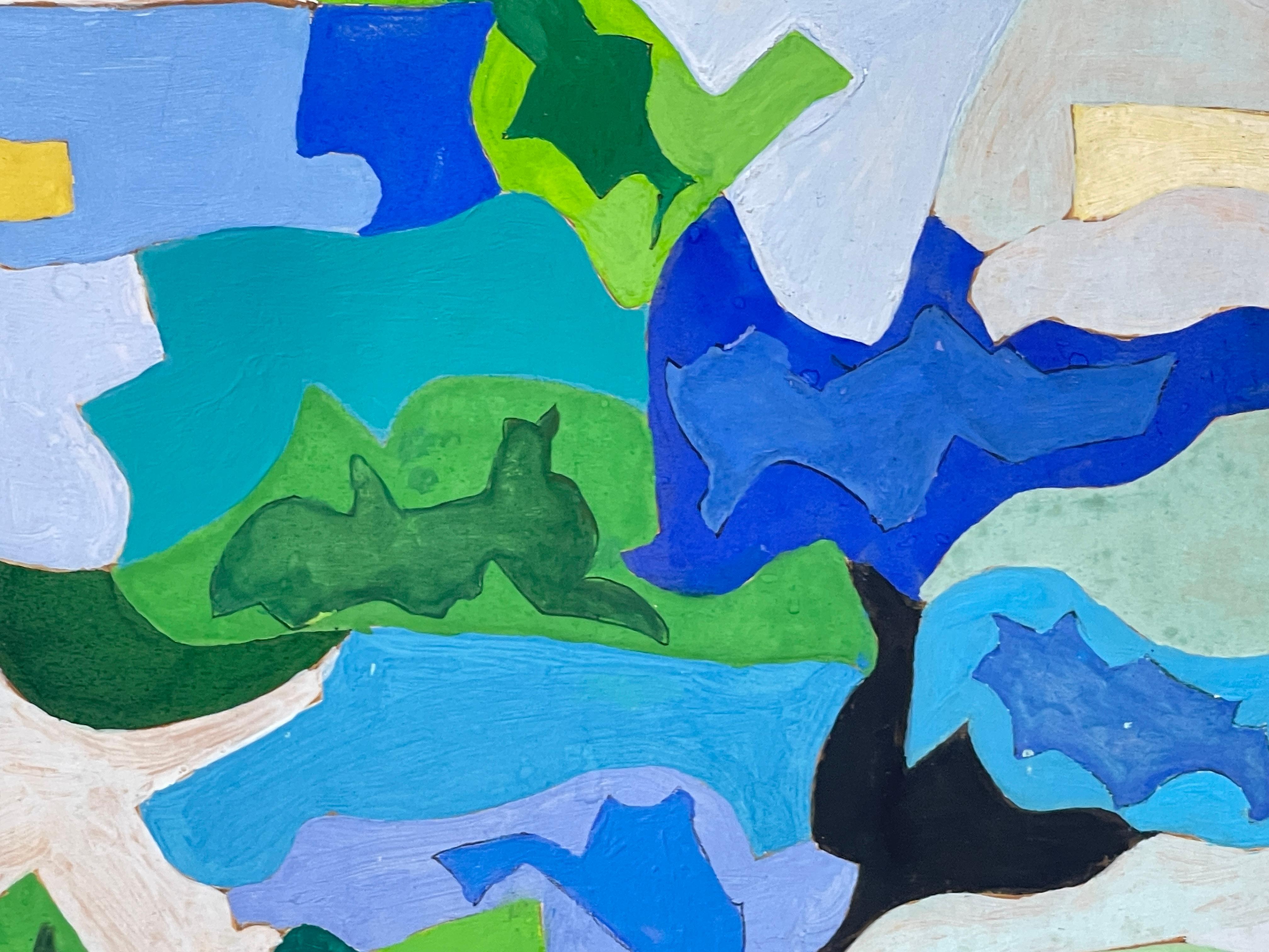 Pintura al gouache abstracta moderna francesa firmada Roland Bierge en Bueno estado para la venta en West Palm Beach, FL