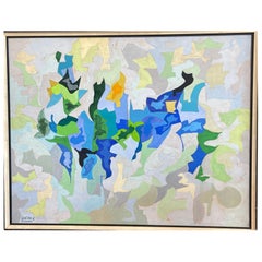 French Modern Abstract Gouache Painting Signed Roland Bierge French Modern Abstract Gouache Painting Signed Roland Bierge