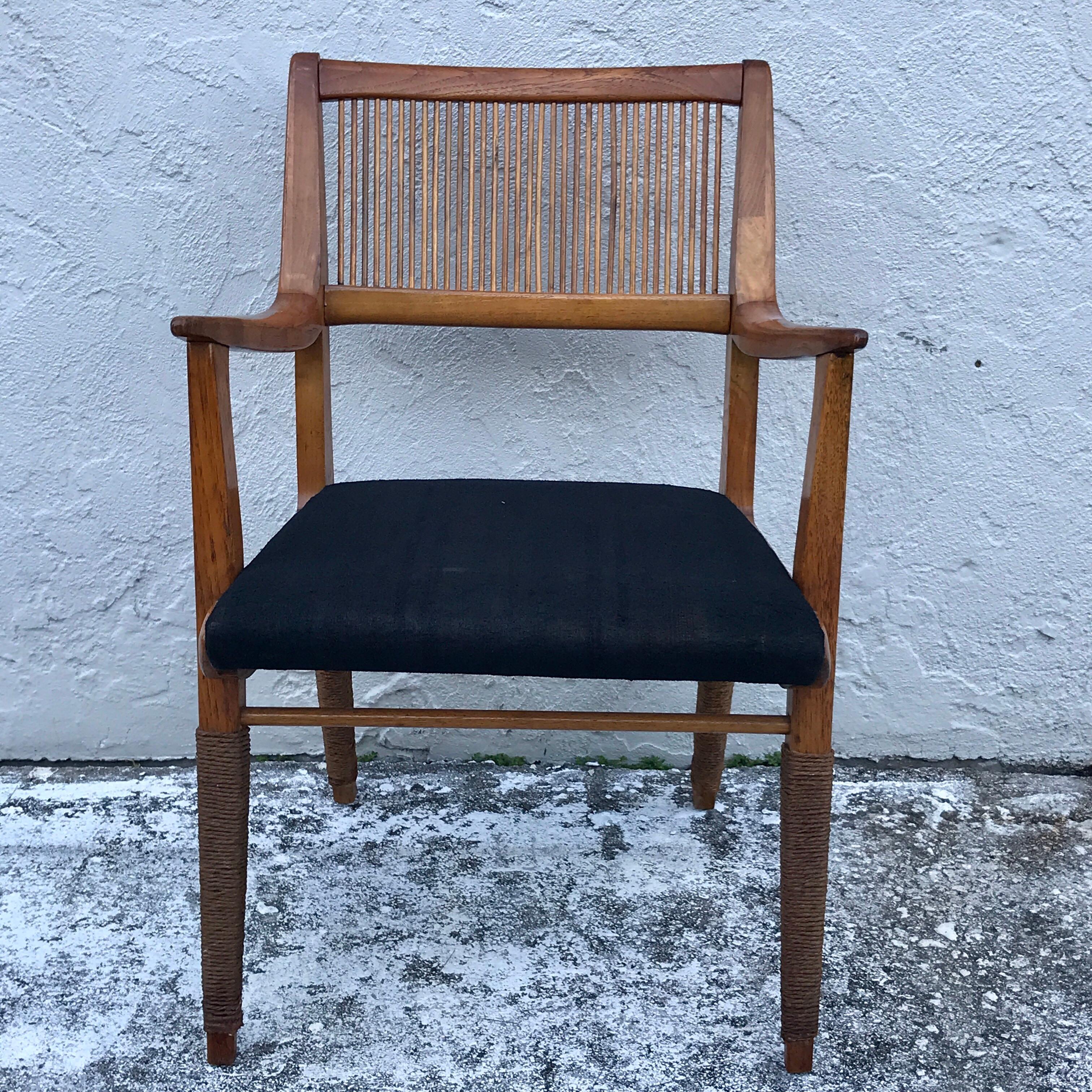 French Modern Armchair with Rope Detail In Good Condition For Sale In West Palm Beach, FL