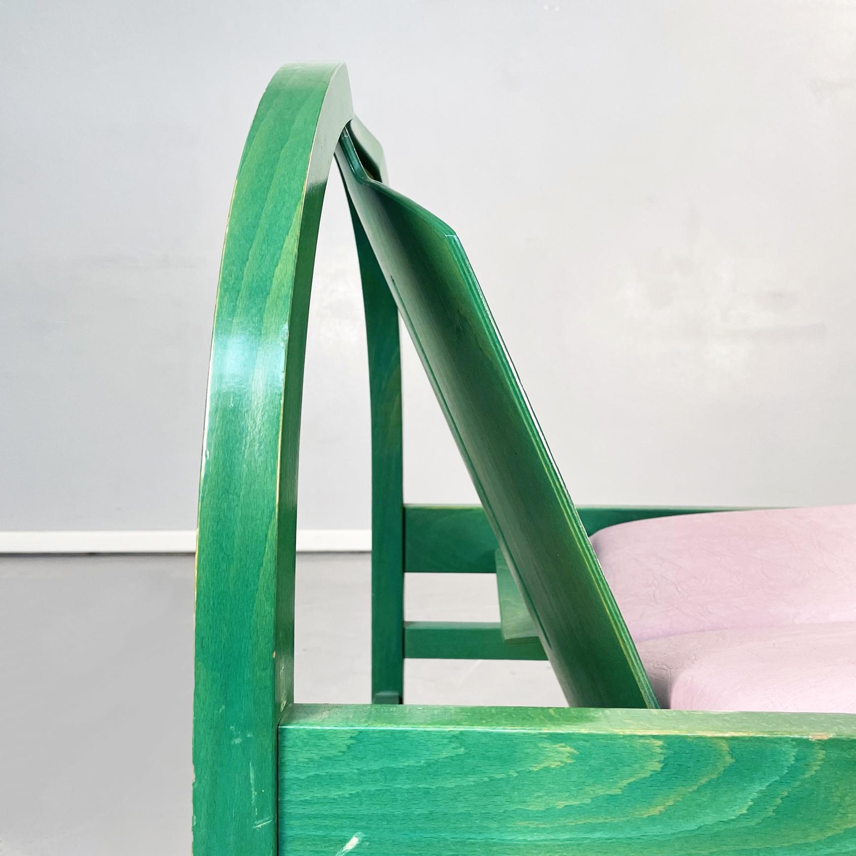 French Modern Armchairs Argos in Pink Leather and Green Wood by Baumann, 1970s For Sale 5