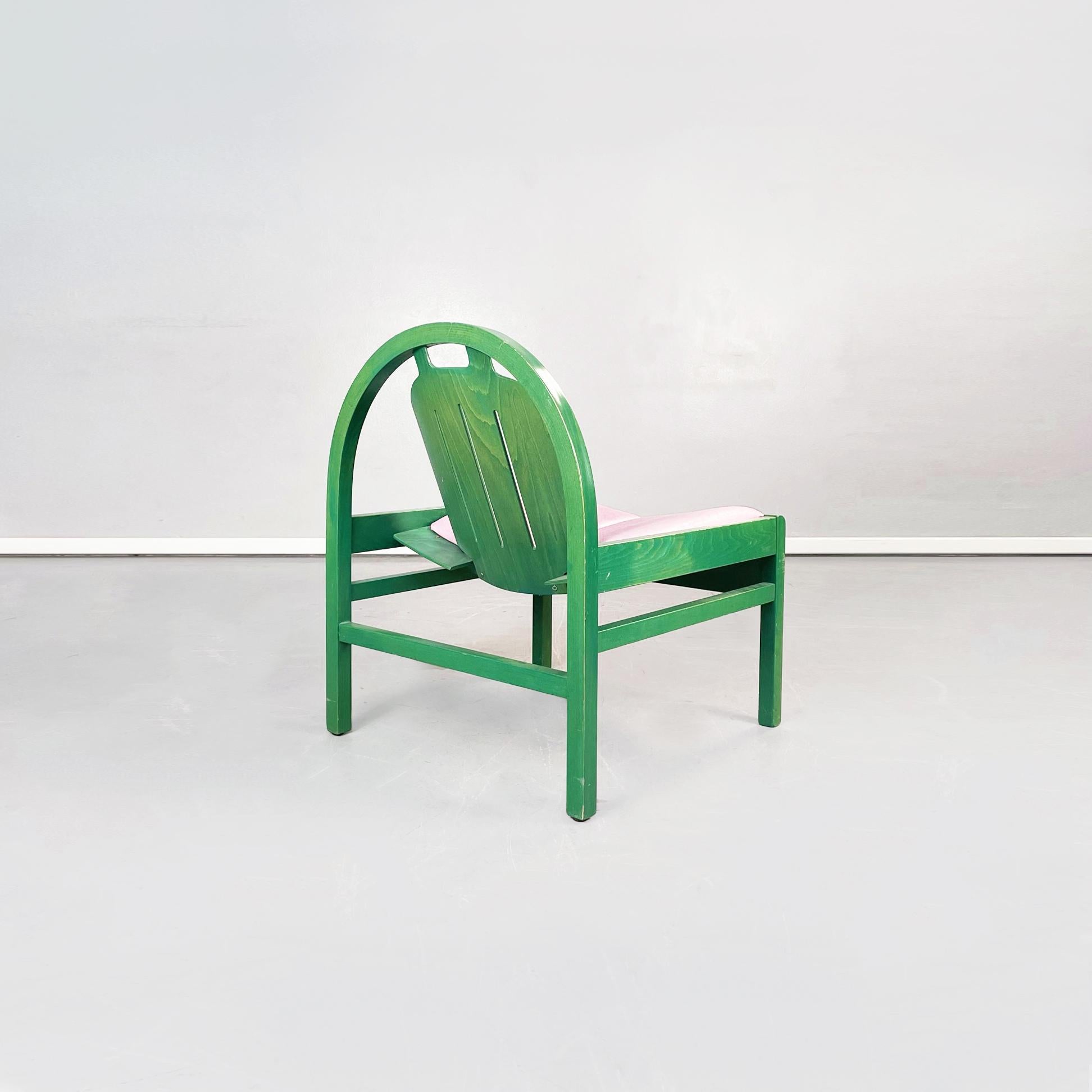 Moderne Fauteuils modernes français Argos en cuir rose et bois vert de Baumann, 1970 en vente