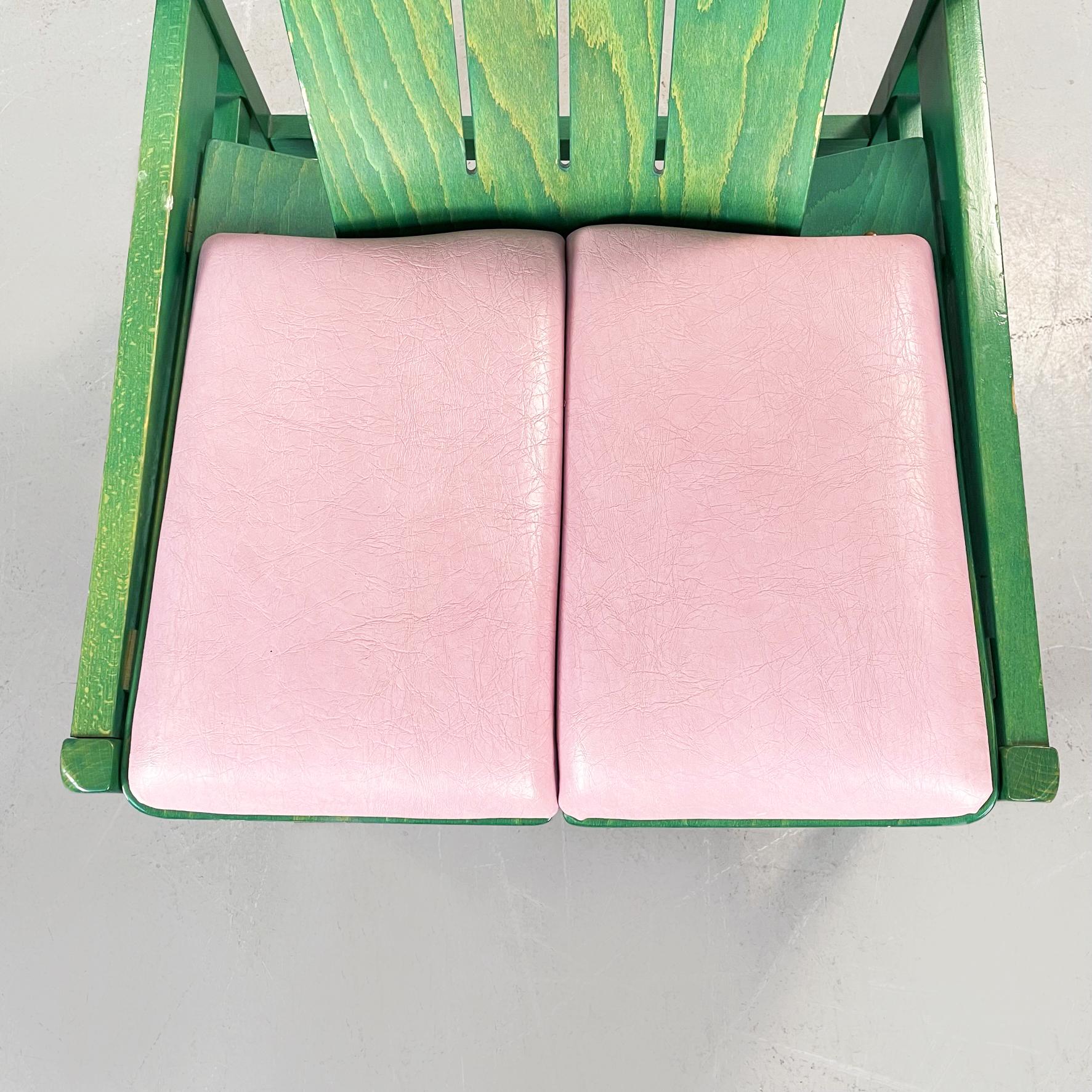 French Modern Armchairs Argos in Pink Leather and Green Wood by Baumann, 1970s In Good Condition For Sale In MIlano, IT