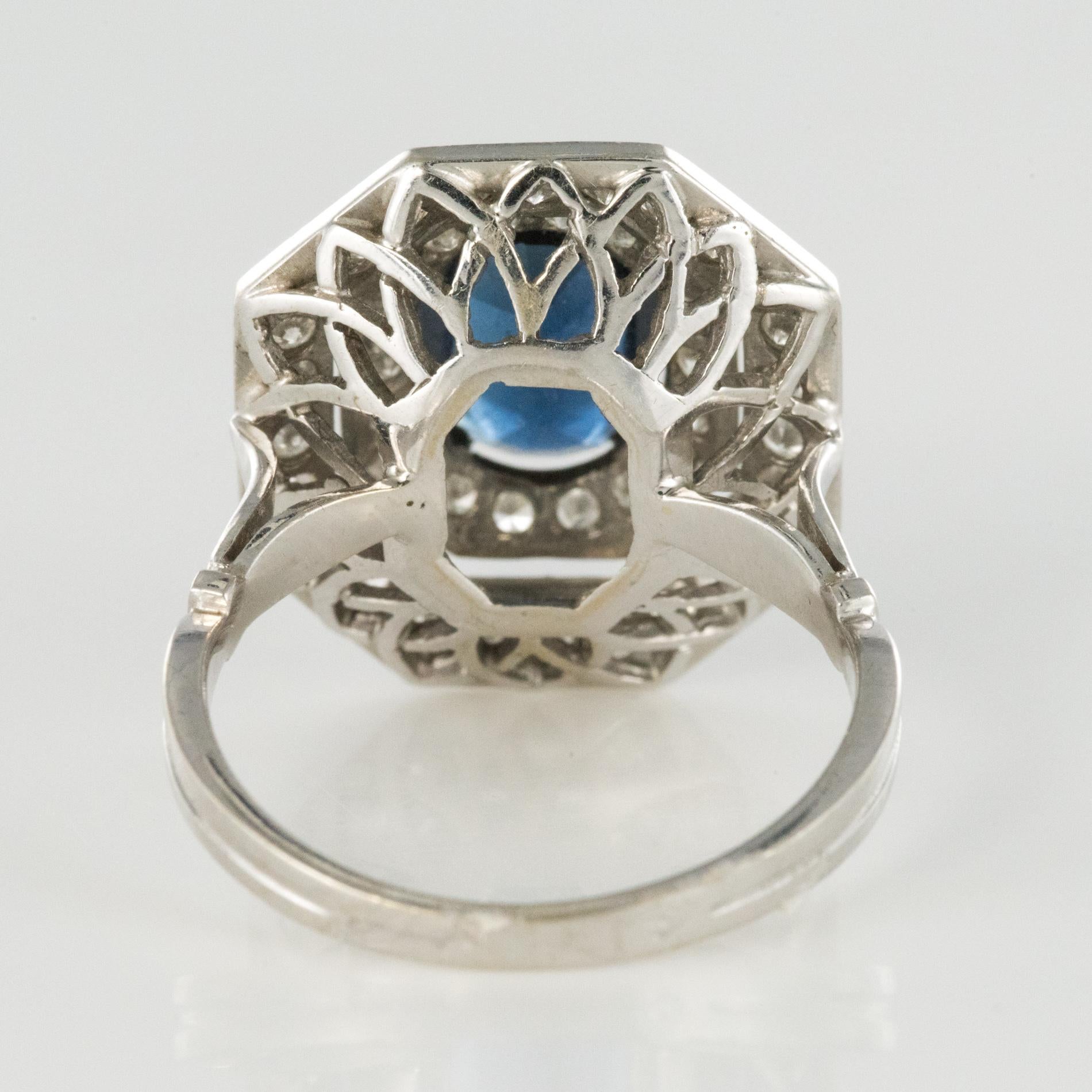 French Modern Art Deco Spirit Sapphire Diamond White Gold Hexagonal Ring 6