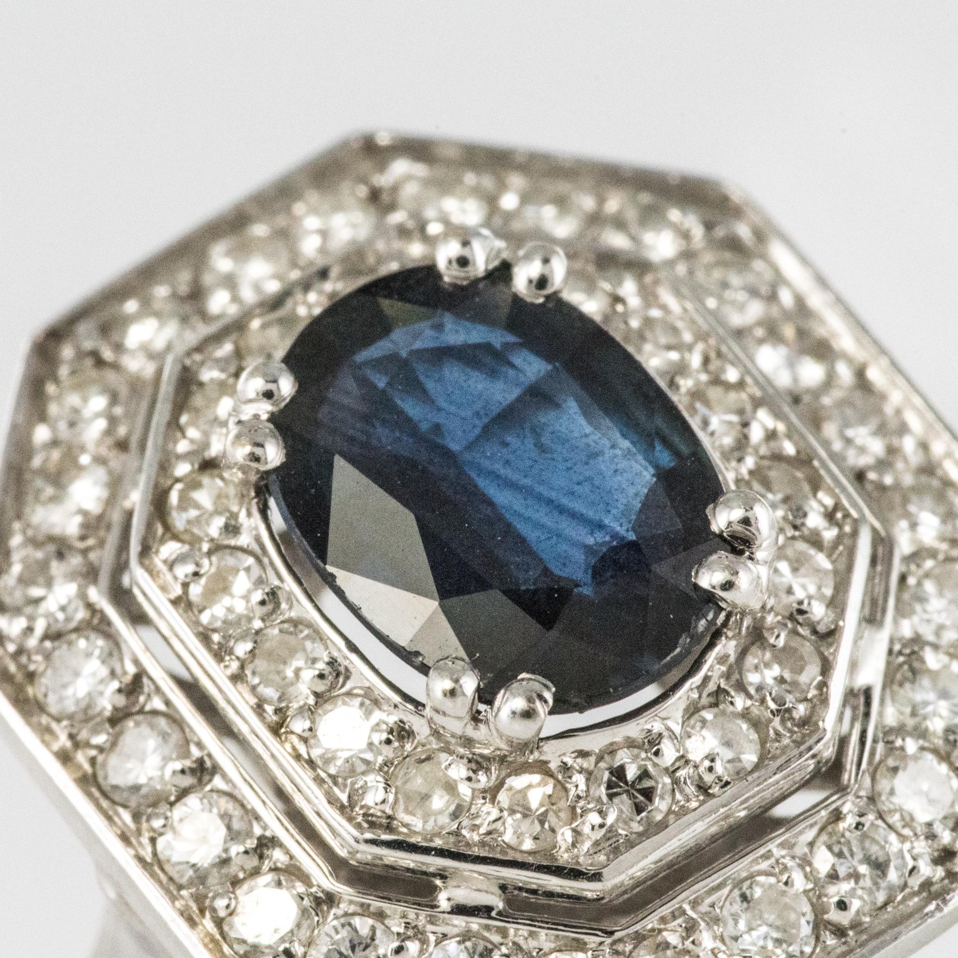 French Modern Art Deco Spirit Sapphire Diamond White Gold Hexagonal Ring 5