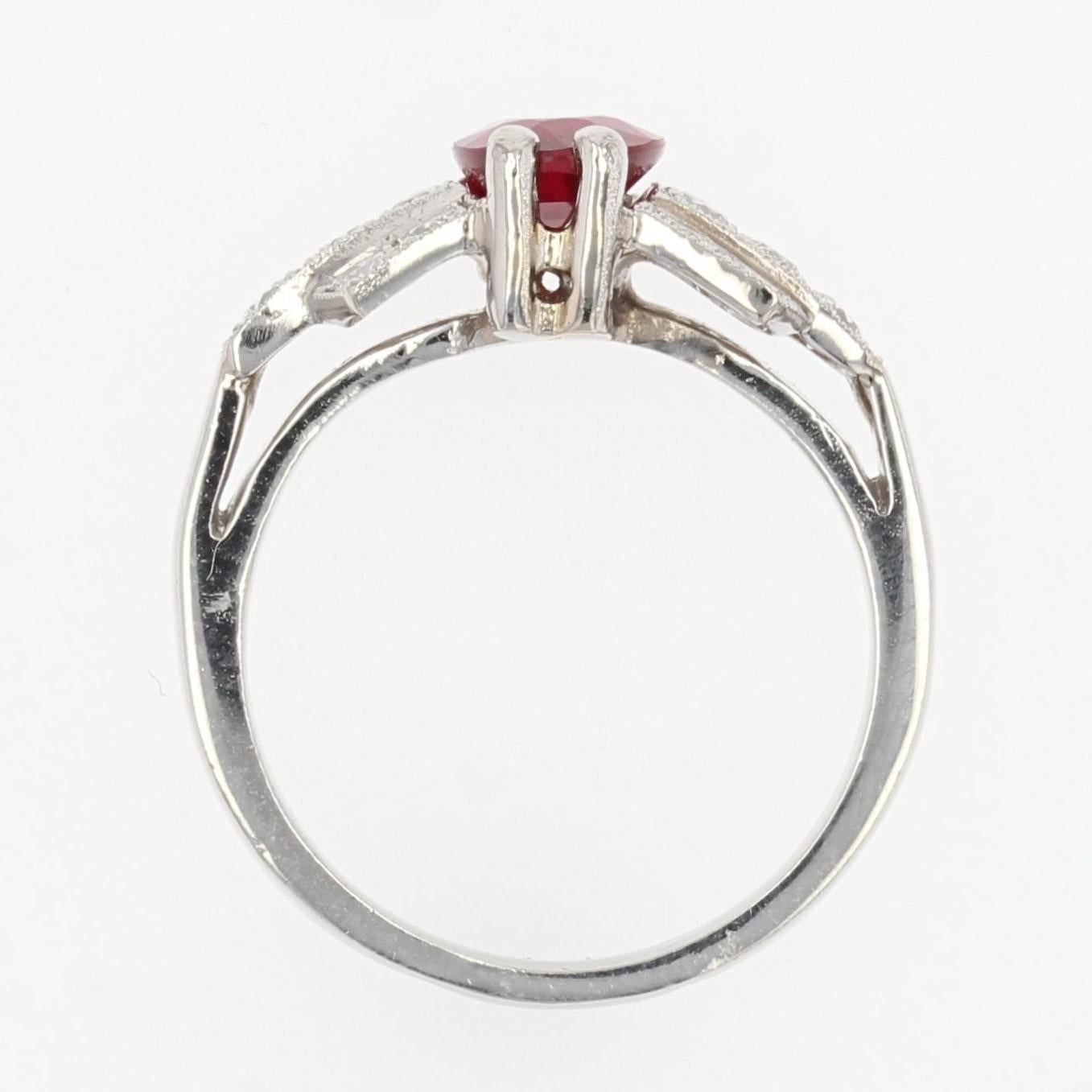French Modern Art Deco Style Ruby Diamonds Platinum Ring For Sale 10