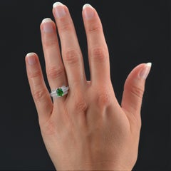 French Modern Art Deco Style Tsavorite Garnet Diamonds Platinum Ring