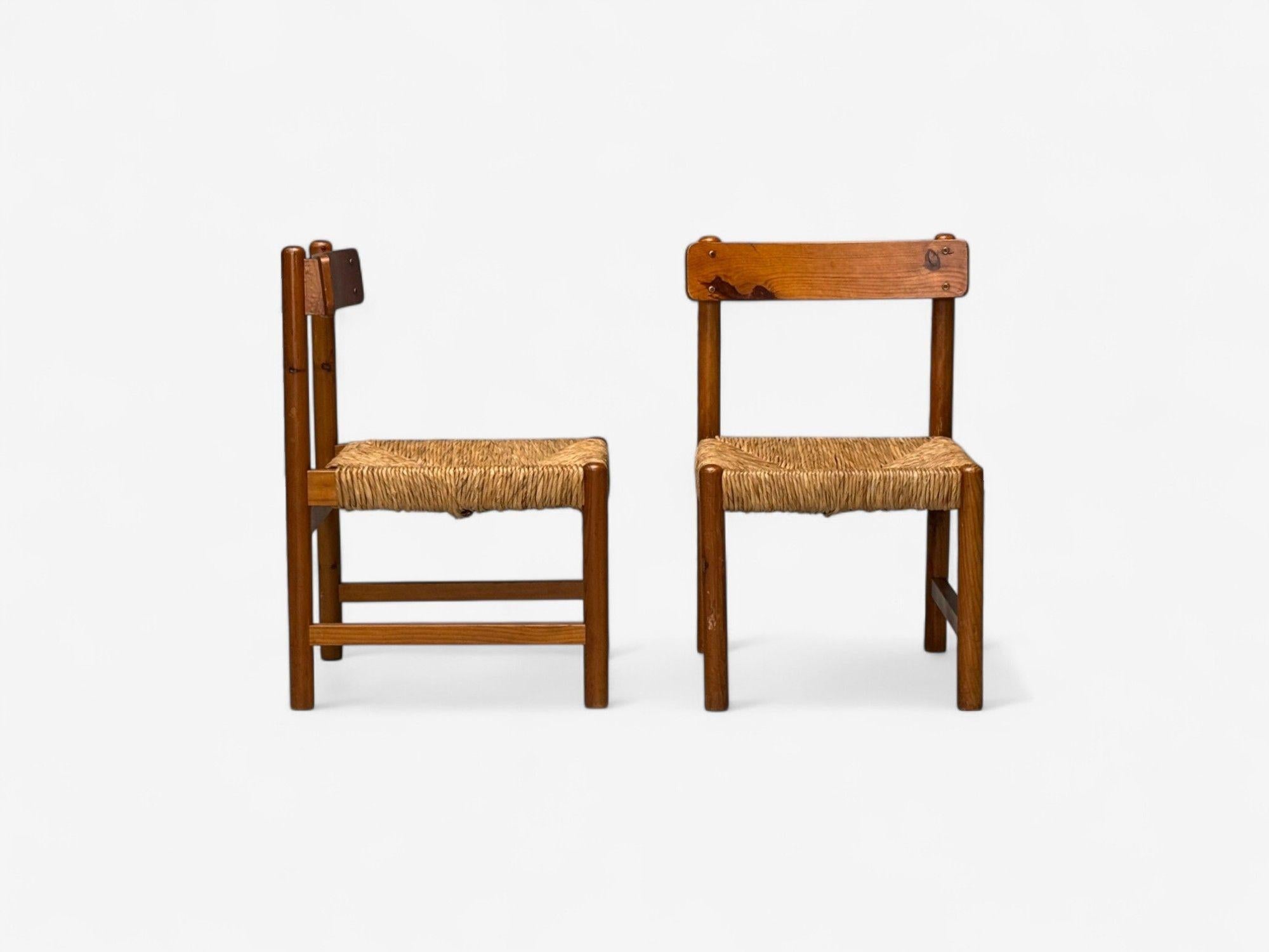 Französisch Modern, Esche, Stroh, Beistellstühle, Frankreich, 1960er (Mitte des 20. Jahrhunderts) im Angebot