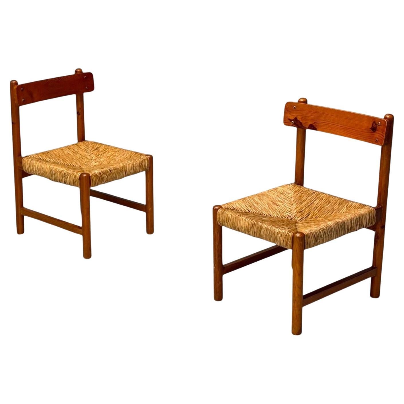 Französisch Modern, Esche, Stroh, Beistellstühle, Frankreich, 1960er im Angebot