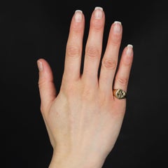 French Modern B Letter 18 Karat Yellow Gold Signet Ring