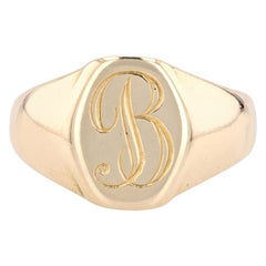 French Modern B Letter 18 Karat Yellow Gold Signet Ring